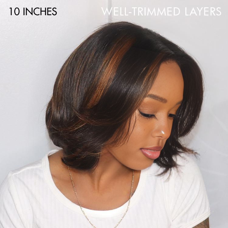 Layered hair that frame the face for a dimensional appearance