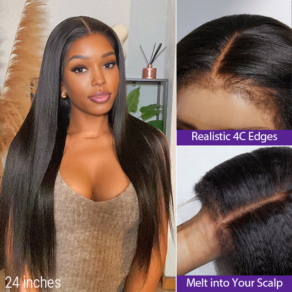 Yaki Straight wig for a sleek and natural look, realistic 4C edges and melt into scalp