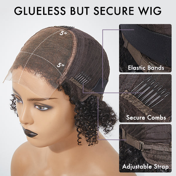 glueless but secure wig have elastic bands, secure bombs, adjustable strap