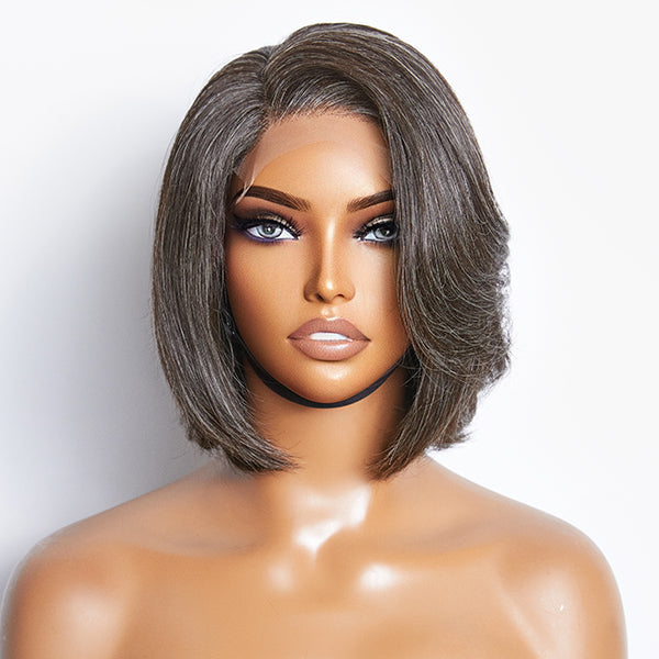 Salt & Pepper side part wig for a stylish and mature look