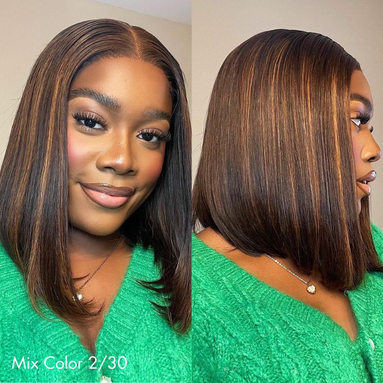 Mix Color 2/30 wig with a mix of black and medium auburn shades