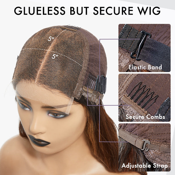 Glueless｜Brown Highlights Loose Wave Glueless 5x5 Closure HD Lace Wig with Bangs