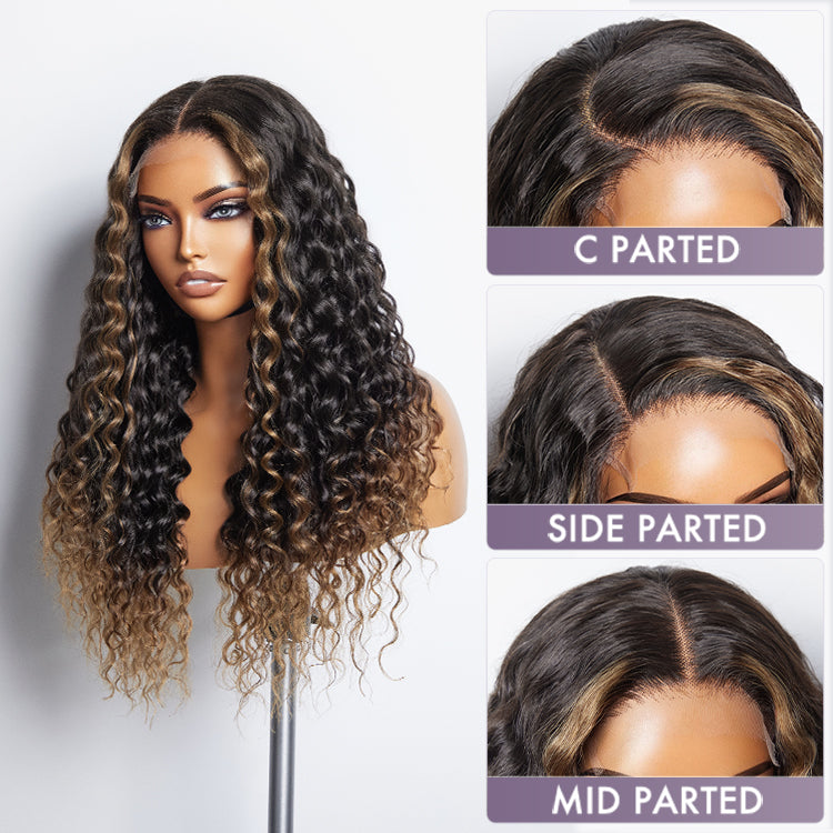 Brown highlights adding dimension to a water wave wig