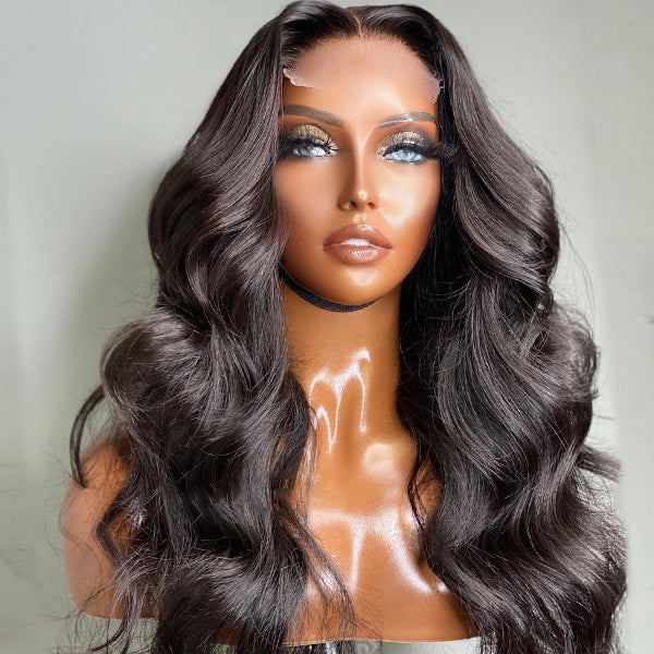 Luxurious natural black wigs with body wave texture