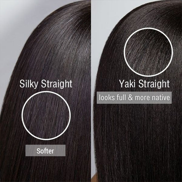 Straight wigs available in yaki straight and silky straight textures